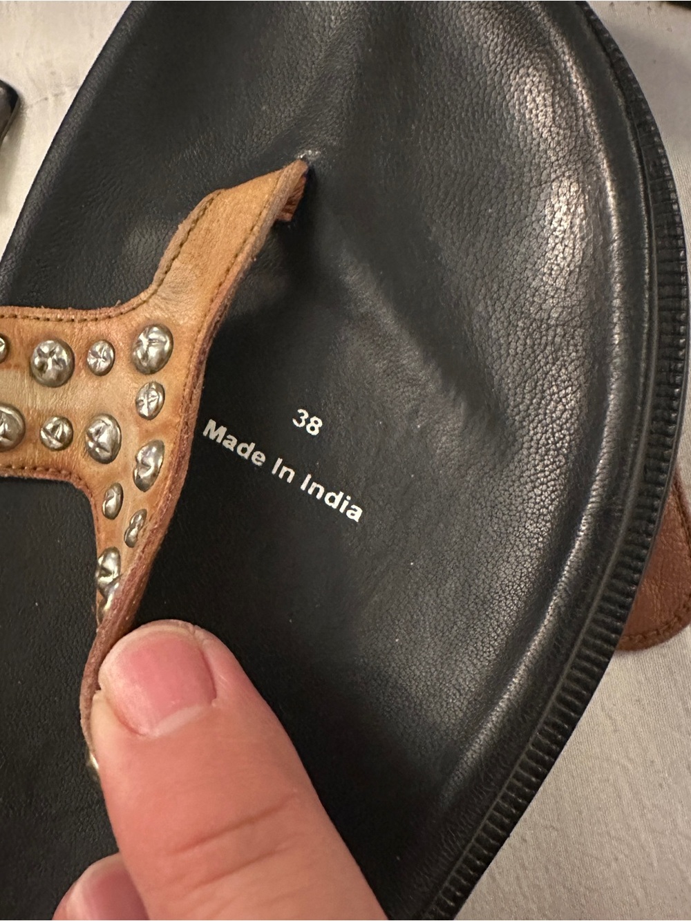 Free People Tan Studded Leather Ankle-Strap Sandals size 38 - Picture 7 of 9